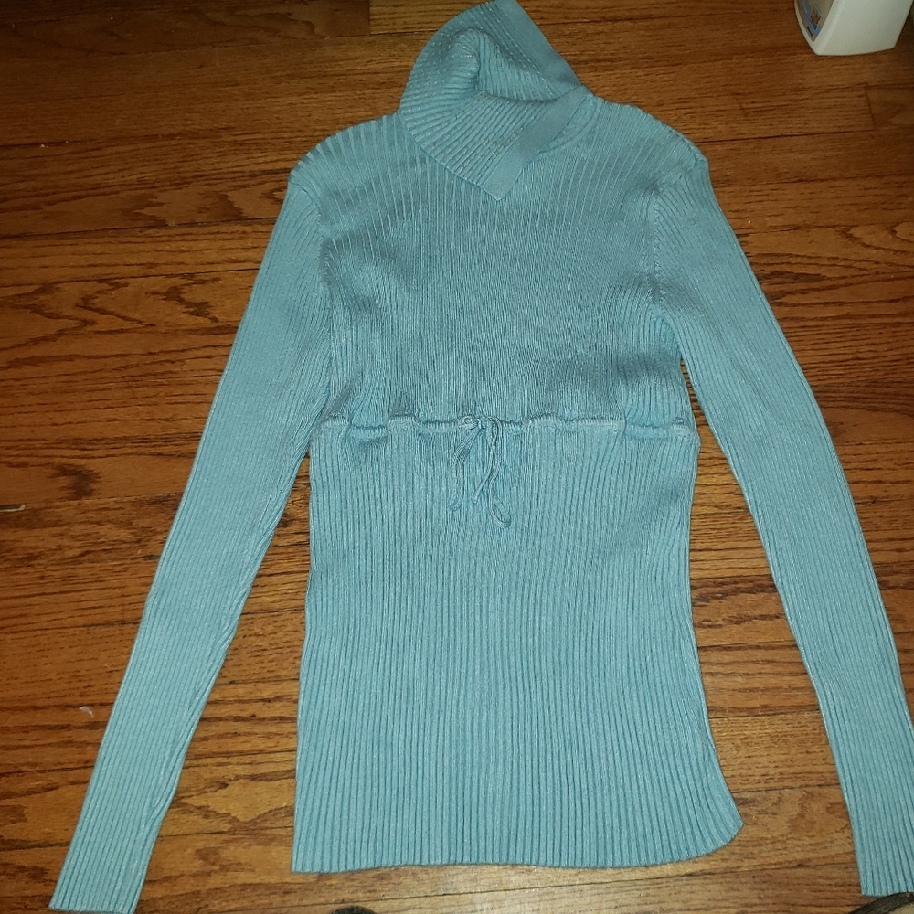 y2k sky blue maternity fitted sweater with drawstring very stretchy